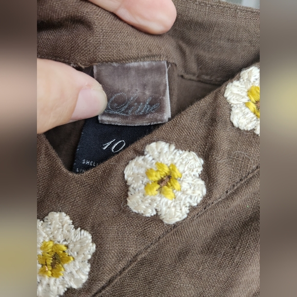 Anthropologie Lithe Linen Brown Floral Embroidered Dress - Picture 8 of 9